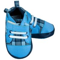 پاپوش کودک طرح چهارخونه ساقدار رنگ آبی